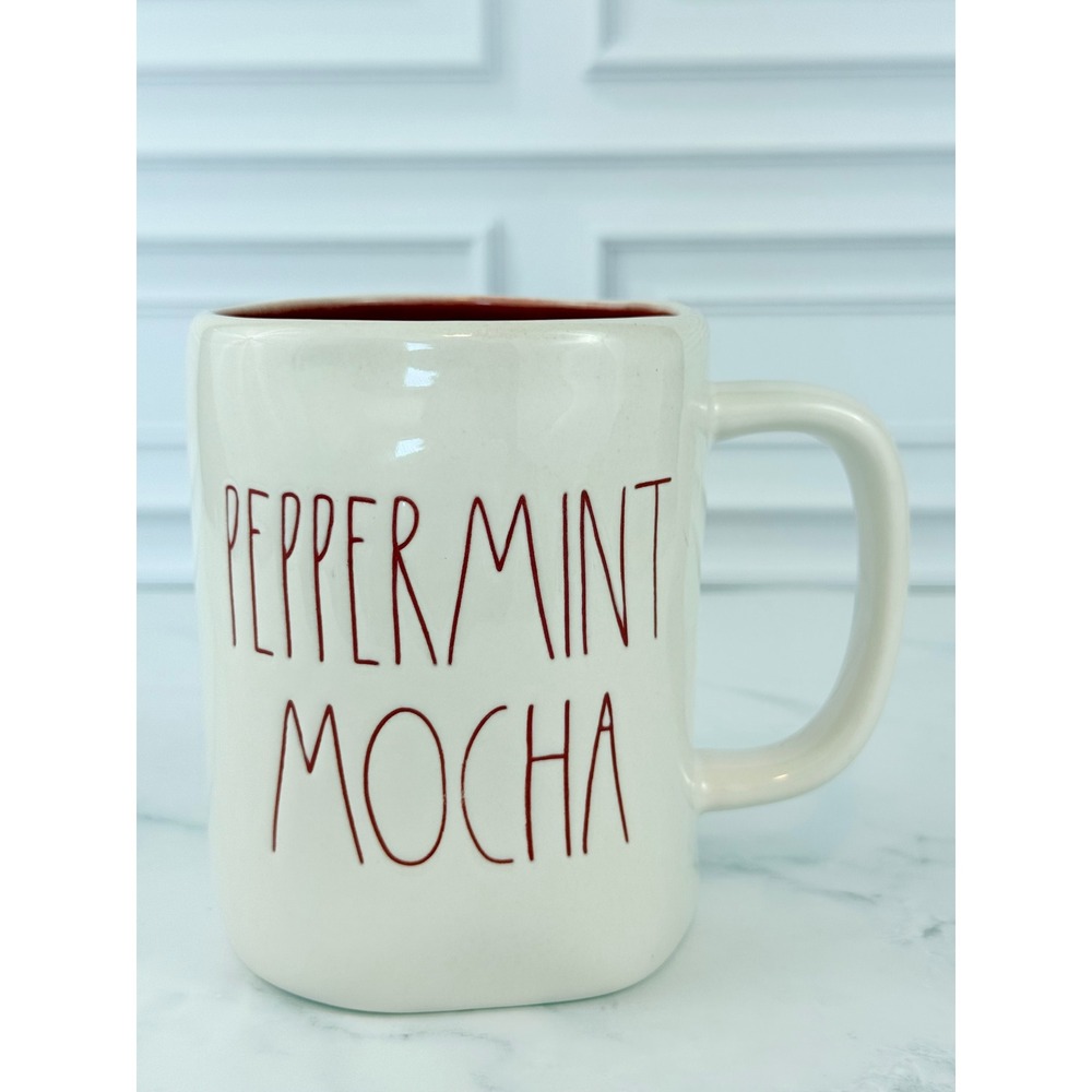 Rae Dunn "Peppermint Mocha" Large Letters Red White 4 3/4"‎ Mug